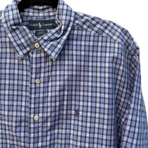 NWOT Ralph Lauren Blake 100%Two-Ply Cotton Mens Shirt XL Blue Plaid Short Sleeve